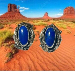 Hopi Ramona Loloma Sterling Silver Lapis Statement Earrings 3/4”.
